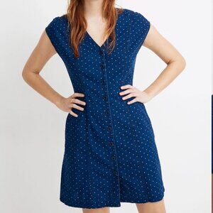 Indigo Cap-Sleeve Button-Front Dress in Rainbow Heart